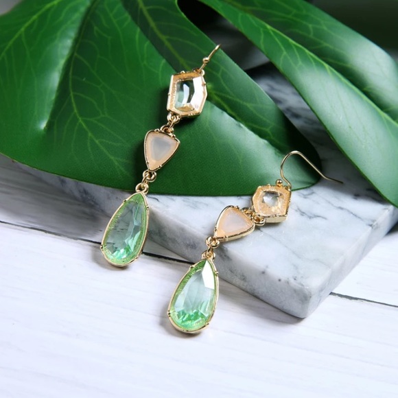 New! Green Glass Drop Earrings - Picture 7 of 13